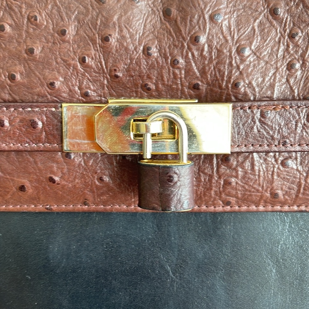 Pre-owned Classic Two-Tone Leather Top-Handle Bag - Brown & Black - Picture 3 of 12
